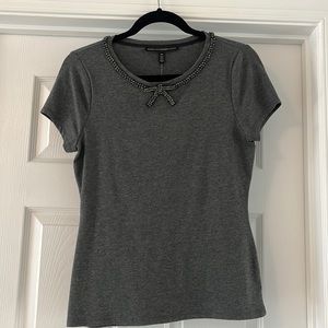 White House Black Market Grey Rhinestone Bow Top
